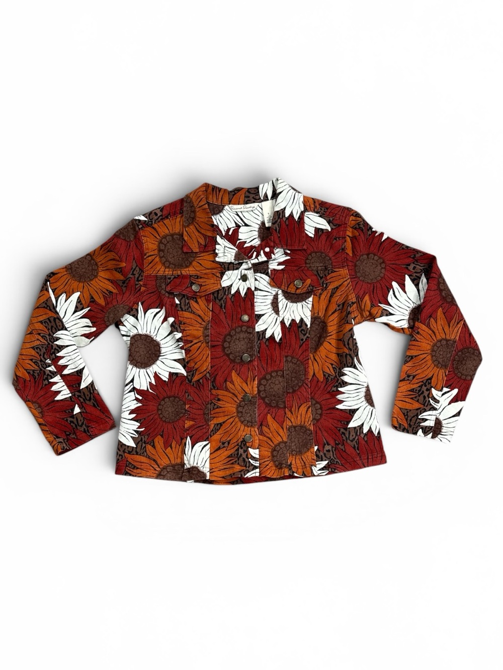 FRENCH LAUNDRY SUNFLOWER PRINT STRETCH DENIM JACKET BOHO SIZE LARGE - Picture 5 of 12